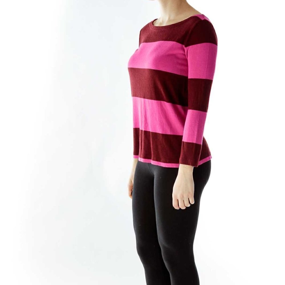 J.Crew Burgundy Pink Striped Sweater - Picture 3 of 3